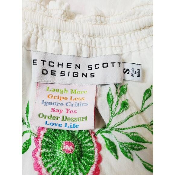 Gretchen Scott Womens Small White Top Peasant Bohemian Embroidered Cotton - Picture 5 of 9